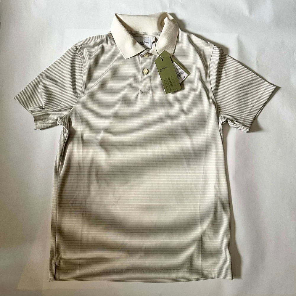 Goodfellow & Co Mens Striped Polo Shirt‎ Cream Tan Performance Golf Medium NWT